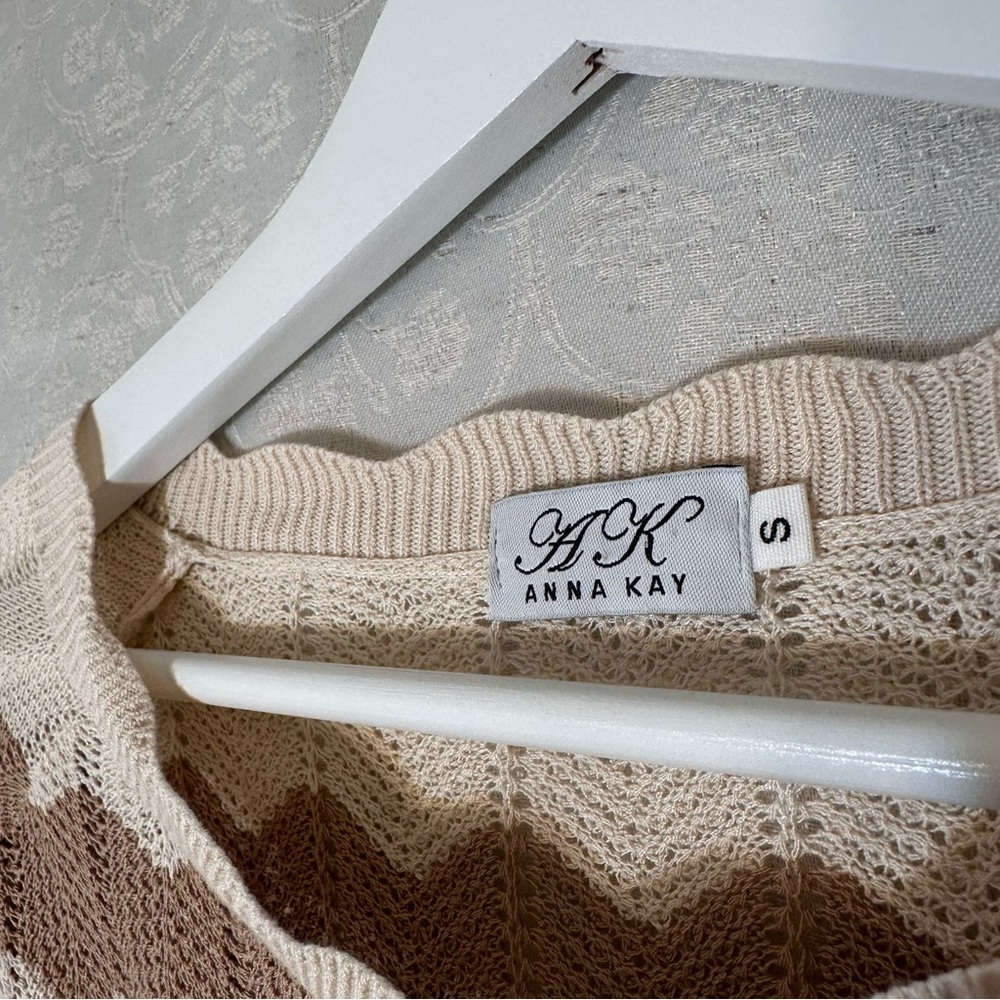 Anna Kay. Crochet Striped Brown Tan and Cream Women Sweater Dress Small - Picture 5 of 6
